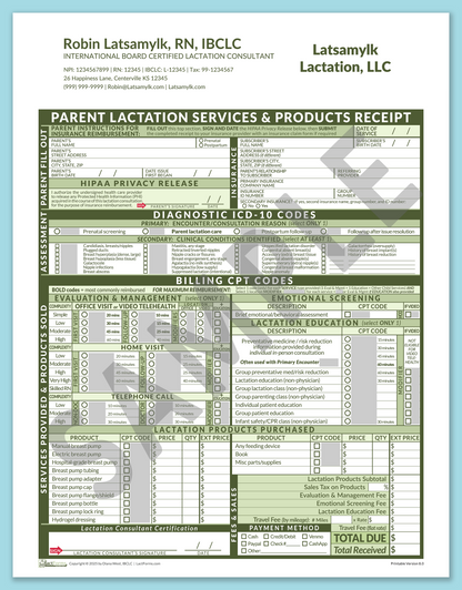 LactForms Parent Superbill V8.0 OfficePrintable HeaderCompany Green-Redacted sample-After editing header