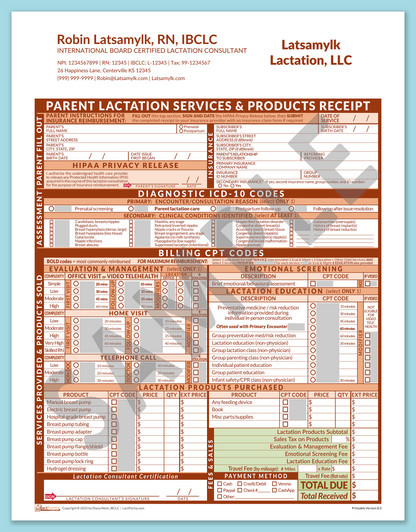 LactForms Parent Superbill V8.0 OfficePrintable HeaderCompany Orange-Redacted sample-After editing header