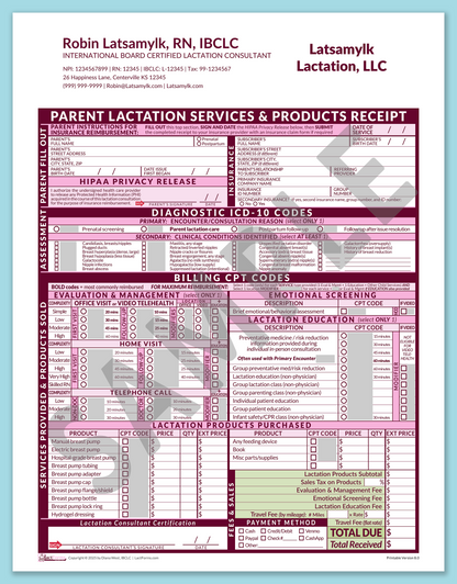 LactForms Parent Superbill V8.0 OfficePrintable HeaderCompany Pink-Redacted sample-After editing header