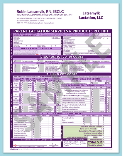 LactForms Parent Superbill V8.0 OfficePrintable HeaderCompany Purple-Redacted sample-After editing header