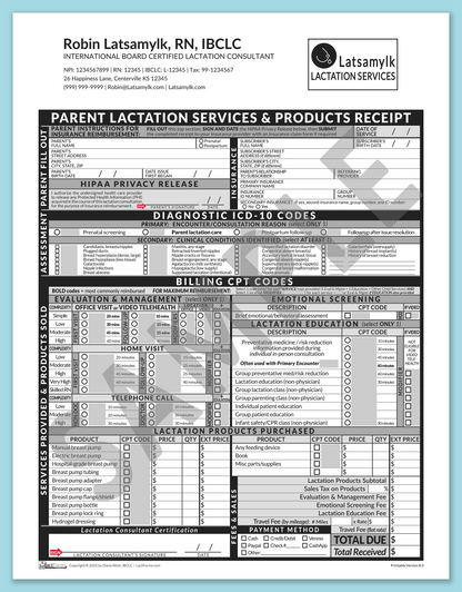 LactForms Parent Superbill V8.0 OfficePrintable HeaderLogo Grey-Redacted sample-After editing header