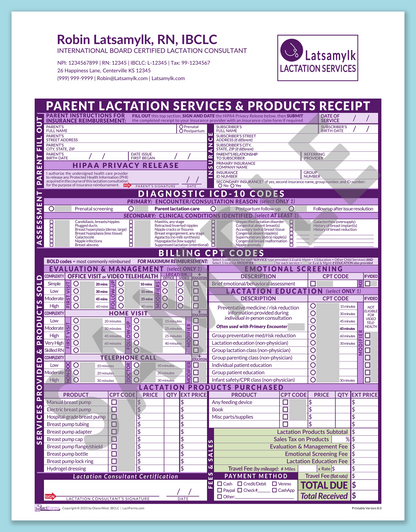 LactForms Parent Superbill V8.0 OfficePrintable HeaderLogo Purple-Redacted sample-After editing header