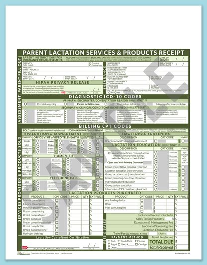 LactForms Parent Superbill V8.0 OfficePrintable HeaderNone Green-Redacted sample