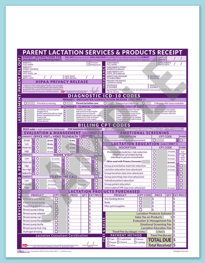 LactForms Parent Superbill V8.0 OfficePrintable HeaderNone Purple-Redacted sample