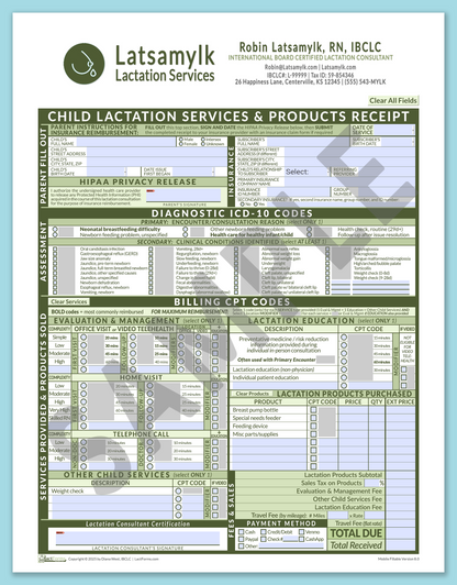 LactForms Child Superbill V8.0 MobileFillable HeaderBox Green-Redacted sample-After editing header