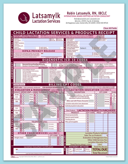 LactForms Child Superbill V8.0 MobileFillable HeaderBox Pink-Redacted sample-After editing header