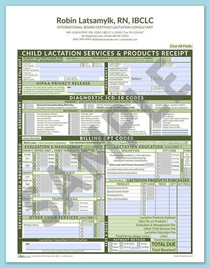 LactForms Child Superbill V8.0 MobileFillable HeaderCenter Green-Redacted sample-After editing header
