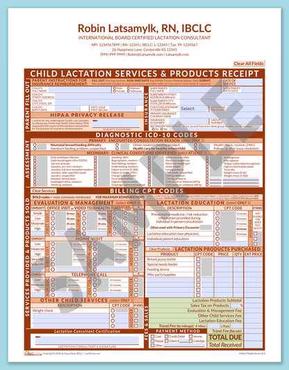 LactForms Child Superbill V8.0 MobileFillable HeaderCenter Orange-Redacted sample-After editing header