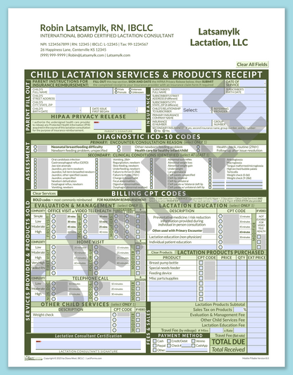 LactForms Child Superbill V8.0 MobileFillable HeaderCompany Green-Redacted sample-After editing header