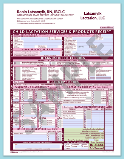 LactForms Child Superbill V8.0 MobileFillable HeaderCompany Pink-Redacted sample-After editing header