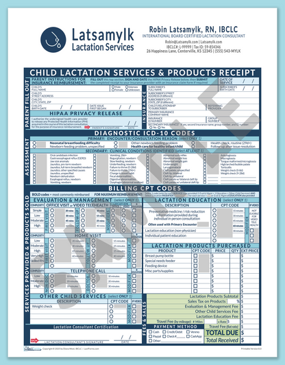 LactForms Child Superbill V8.0 OfficePrintable HeaderBox Blue-Redacted sample-After editing header