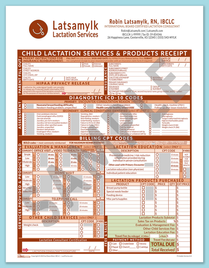 LactForms Child Superbill V8.0 OfficePrintable HeaderBox Orange-Redacted sample-After editing header