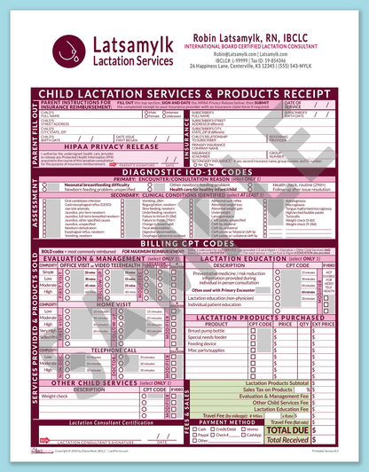 LactForms Child Superbill V8.0 OfficePrintable HeaderBox Pink-Redacted sample-After editing header