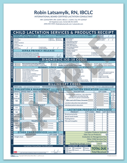 LactForms Child Superbill V8.0 OfficePrintable HeaderCenter Blue-Redacted sample-After editing header