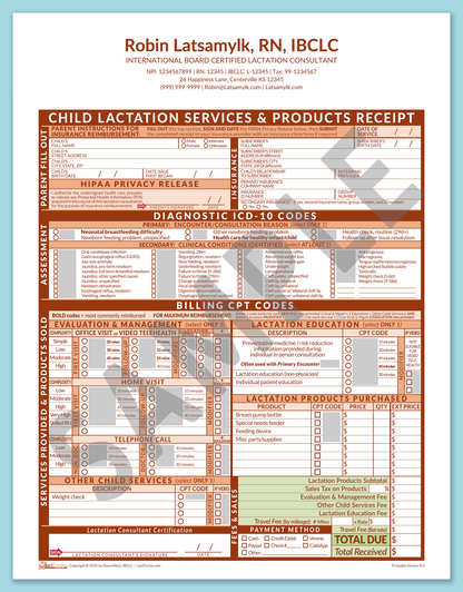 LactForms Child Superbill V8.0 OfficePrintable HeaderCenter Orange-Redacted sample-After editing header