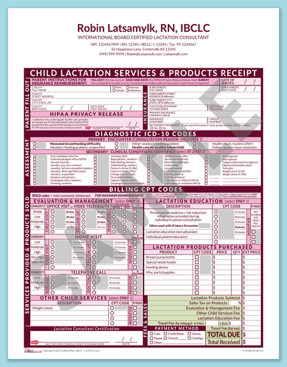 LactForms Child Superbill V8.0 OfficePrintable HeaderCenter Pink-Redacted sample-After editing header