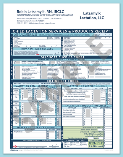 LactForms Child Superbill V8.0 OfficePrintable HeaderCompany Blue-Redacted sample-After editing header