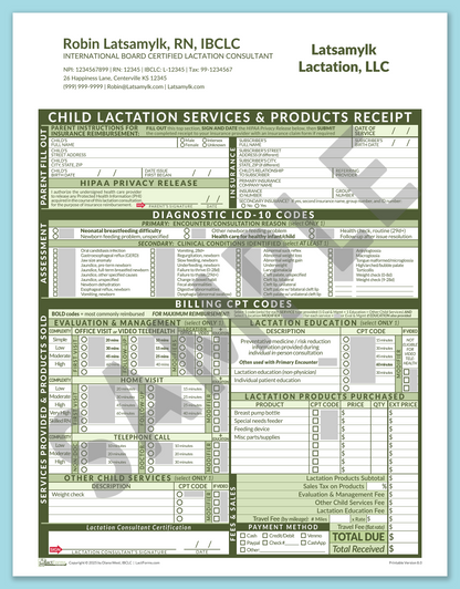 LactForms Child Superbill V8.0 OfficePrintable HeaderCompany Green-Redacted sample-After editing header