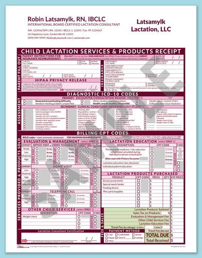 LactForms Child Superbill V8.0 OfficePrintable HeaderCompany Pink-Redacted sample-After editing header