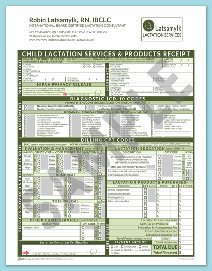 LactForms Child Superbill V8.0 OfficePrintable HeaderLogo Green-Redacted sample-After editing header