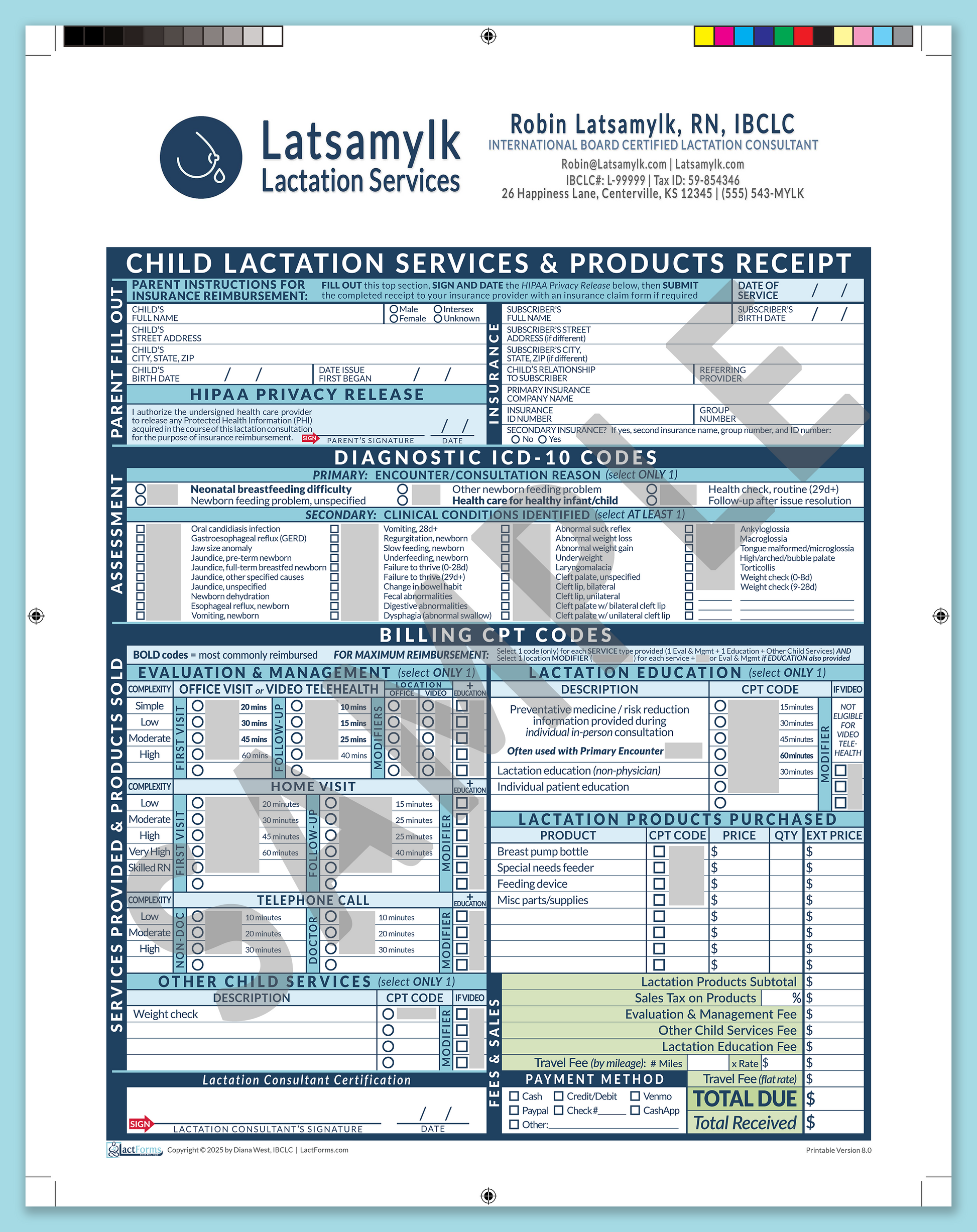 Child Superbill—ProPrintable, HeaderBox after editing, Blue, V8.0