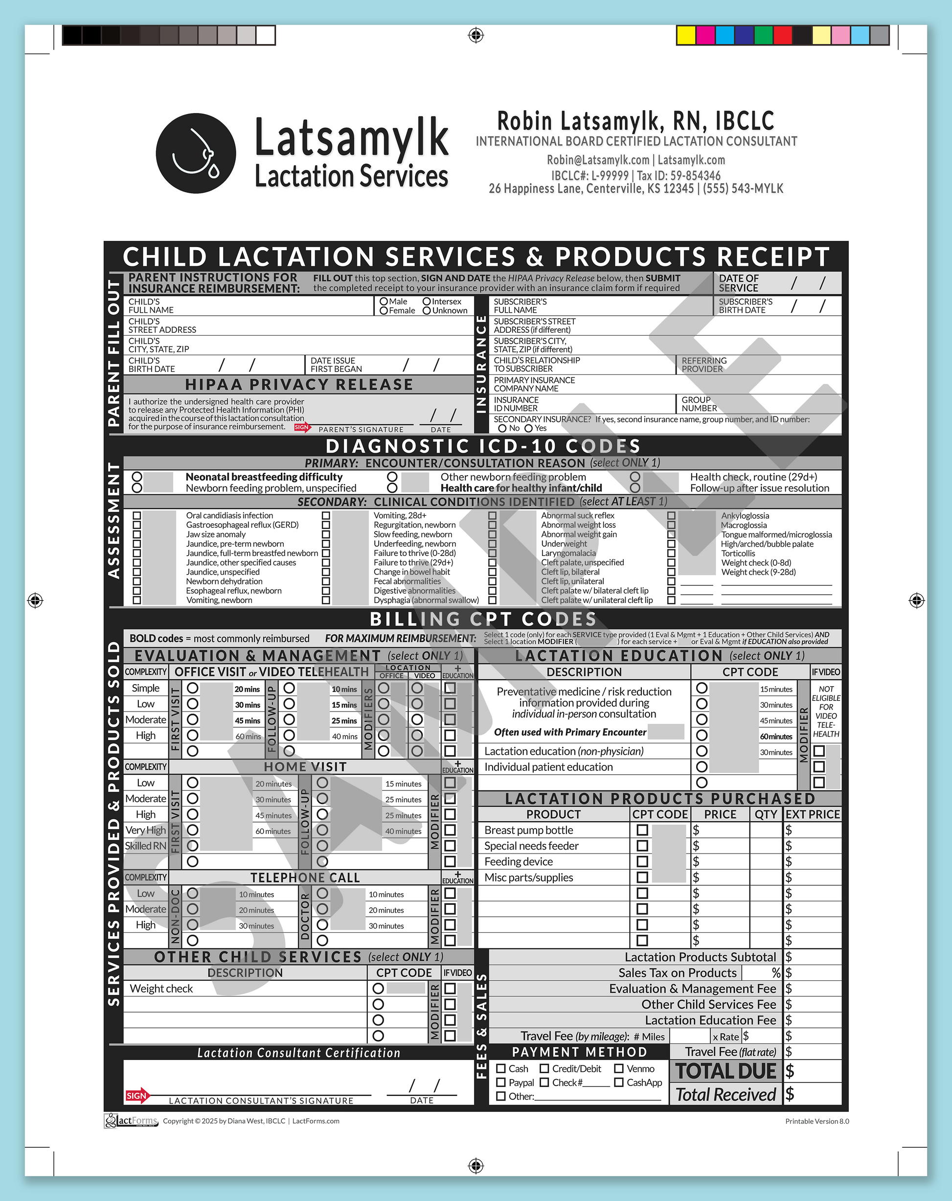 Child Superbill—ProPrintable, HeaderBox after editing, Grey, V8.0