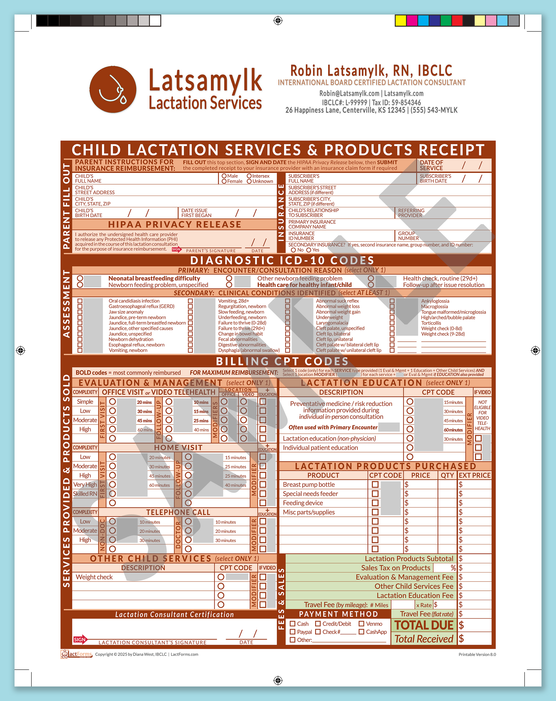 Child Superbill—ProPrintable, HeaderBox after editing, Orange, V8.0