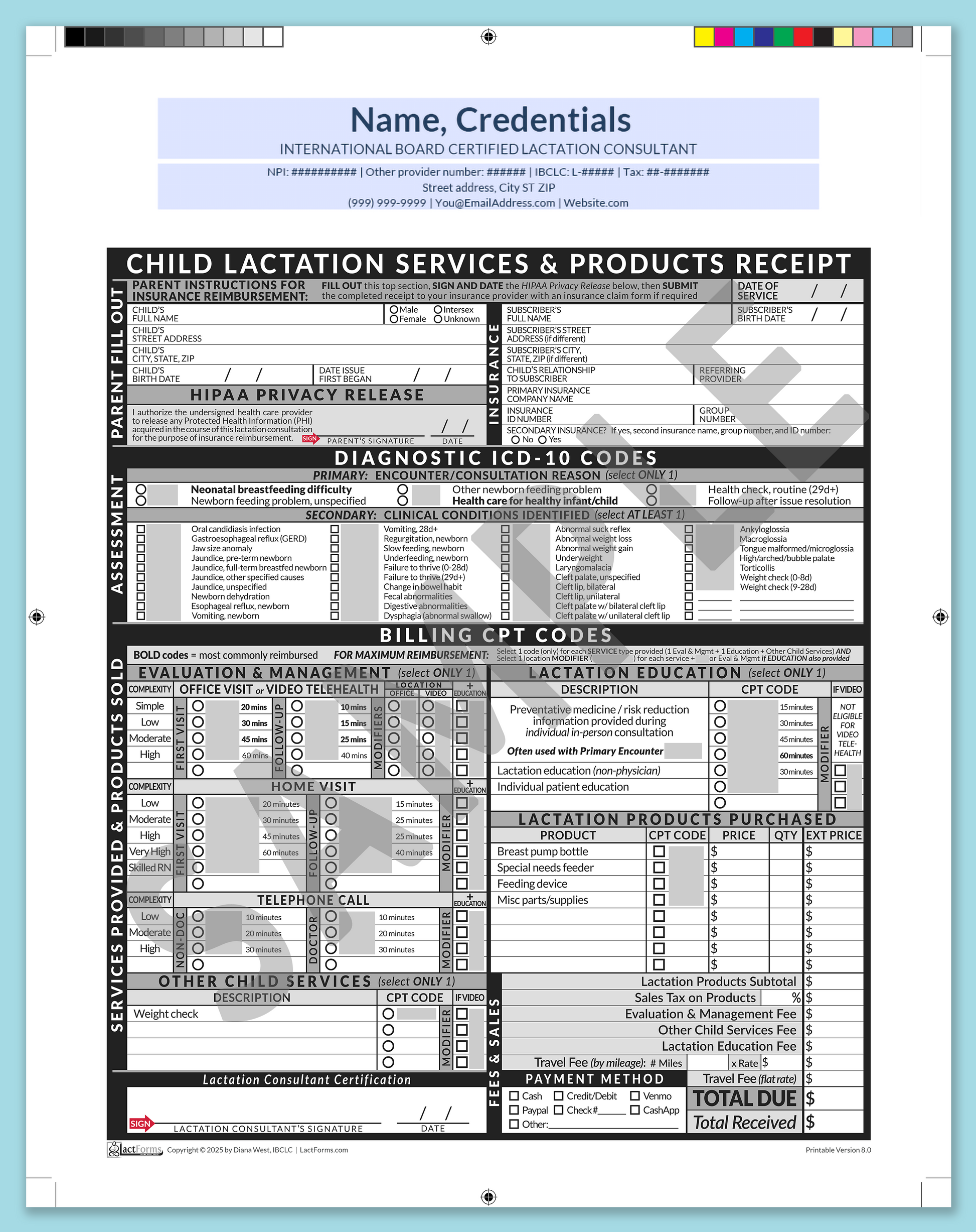 Child Superbill—ProPrintable, HeaderCenter before editing, Grey, V8.0