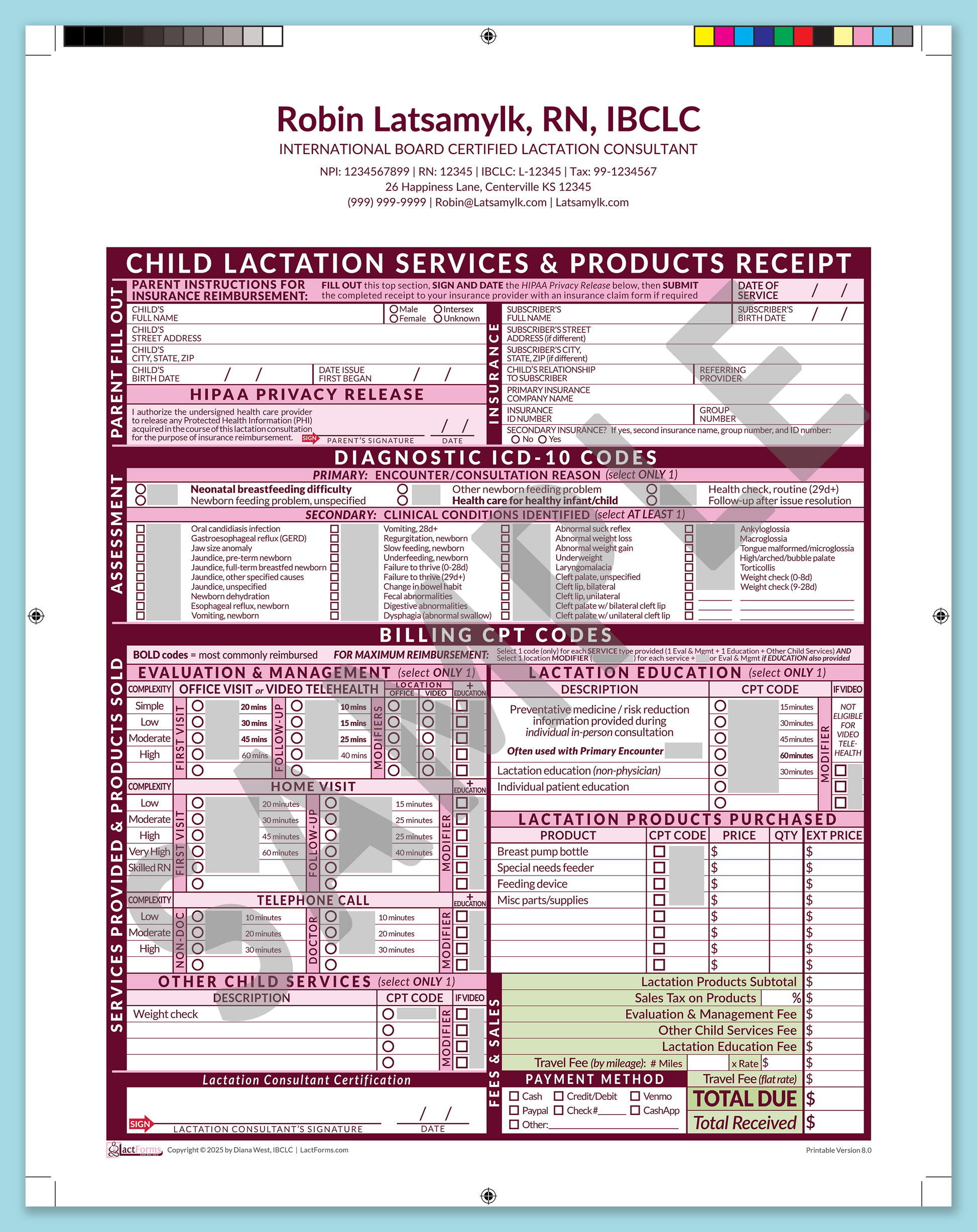 Child Superbill—ProPrintable, HeaderCenter after editing, Pink, V8.0