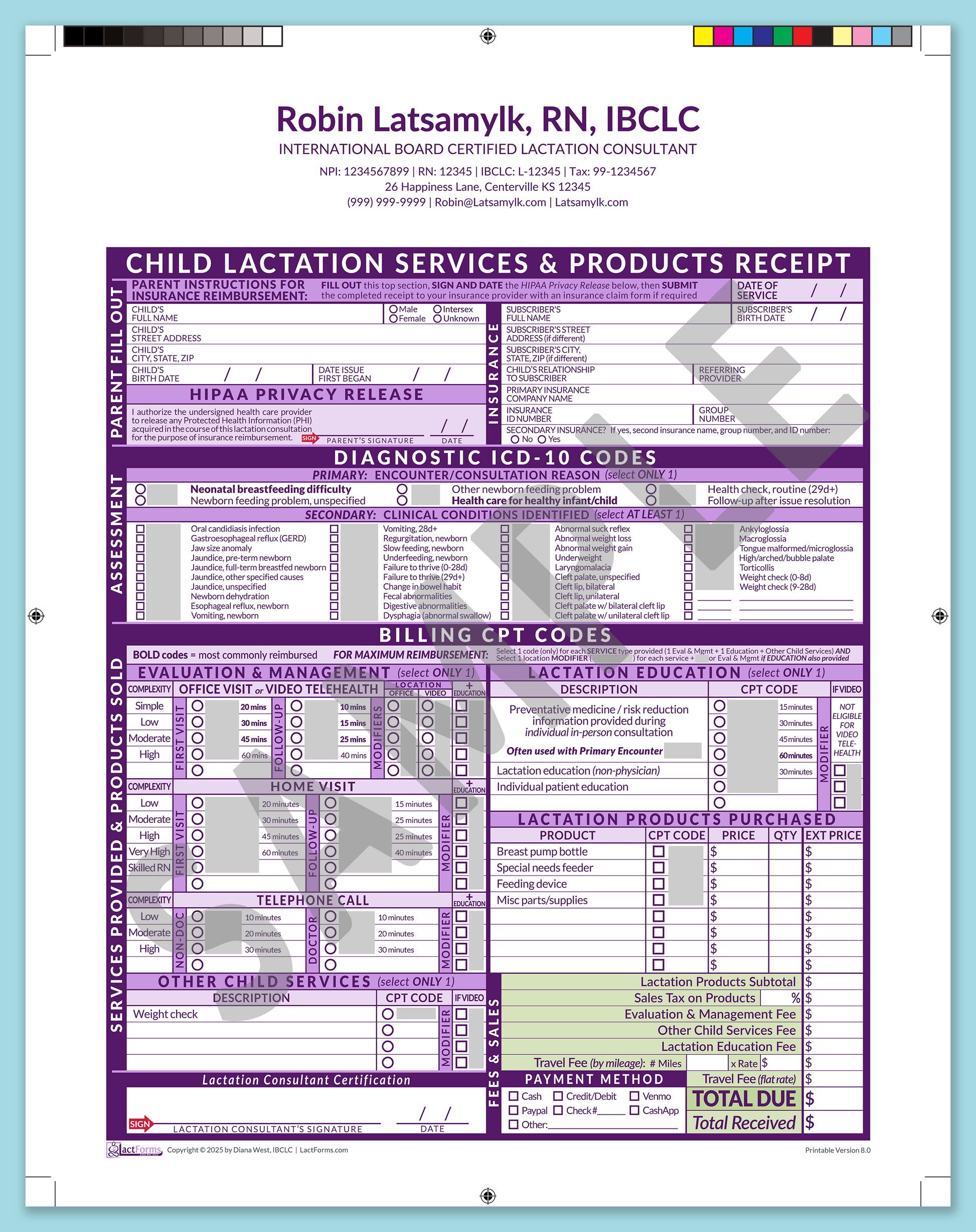 Child Superbill—ProPrintable, HeaderCenter after editing, Purple, V8.0