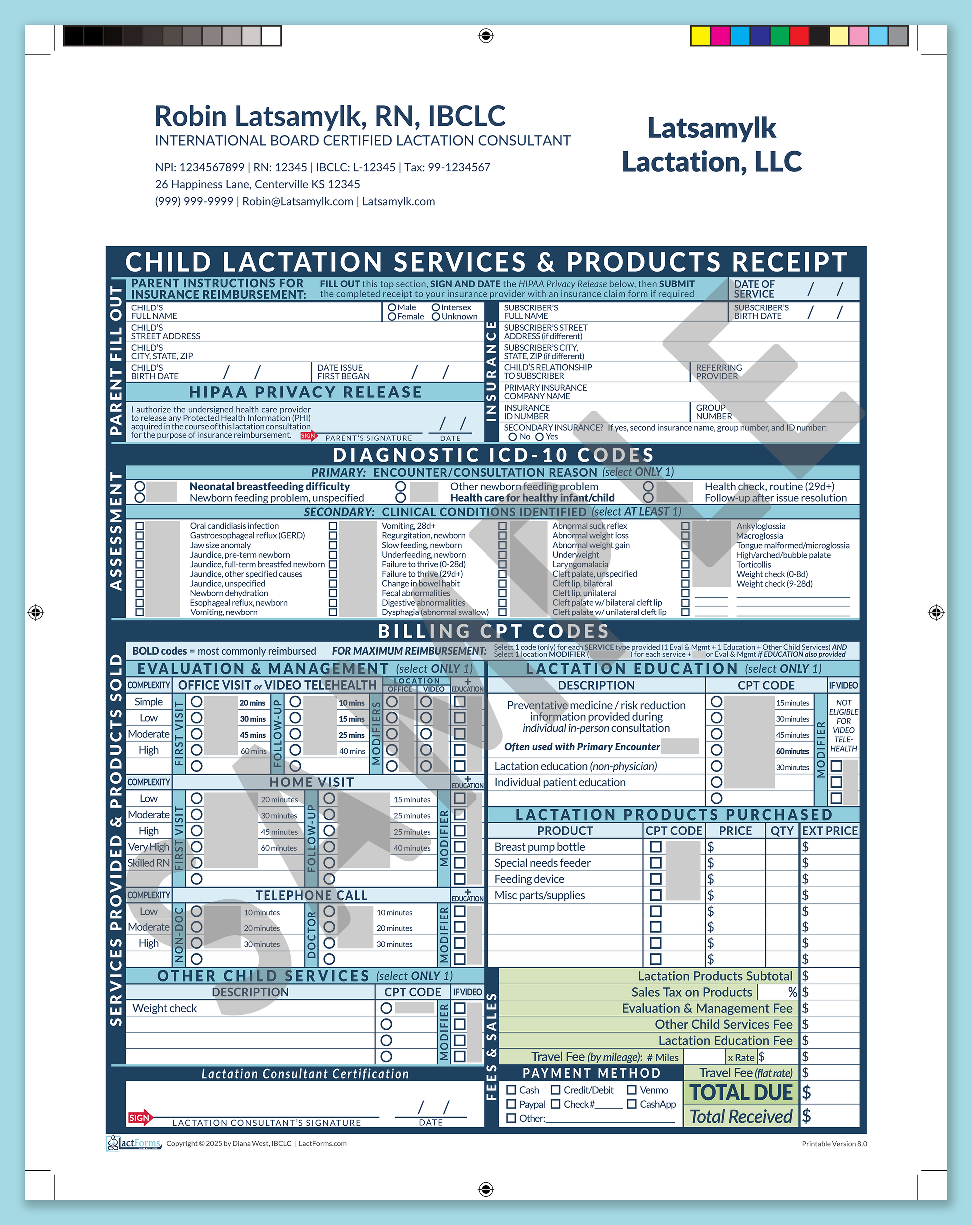 Child Superbill—ProPrintable, HeaderCompany after editing, Blue, V8.0