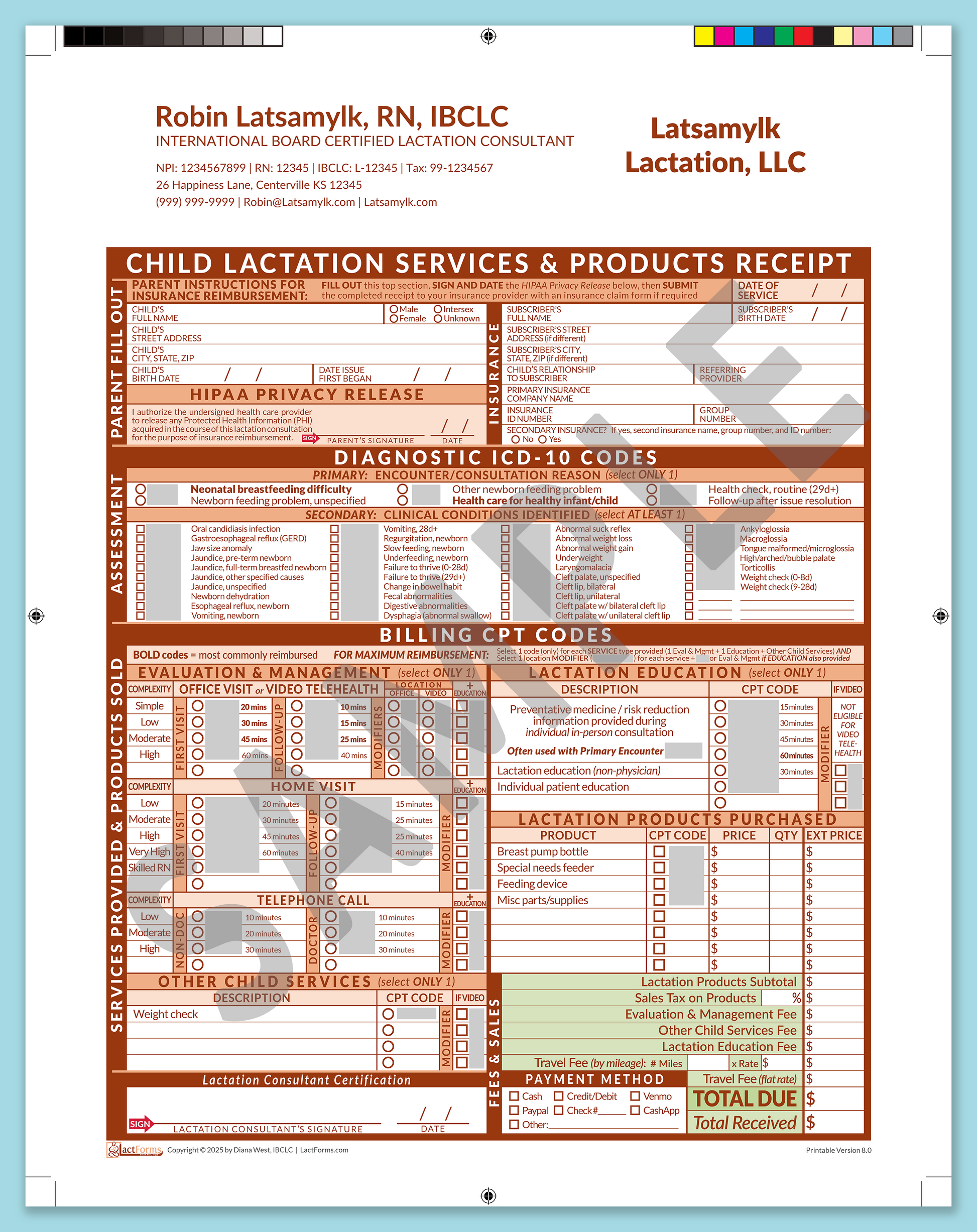 Child Superbill—ProPrintable, HeaderCompany after editing, Orange, V8.0