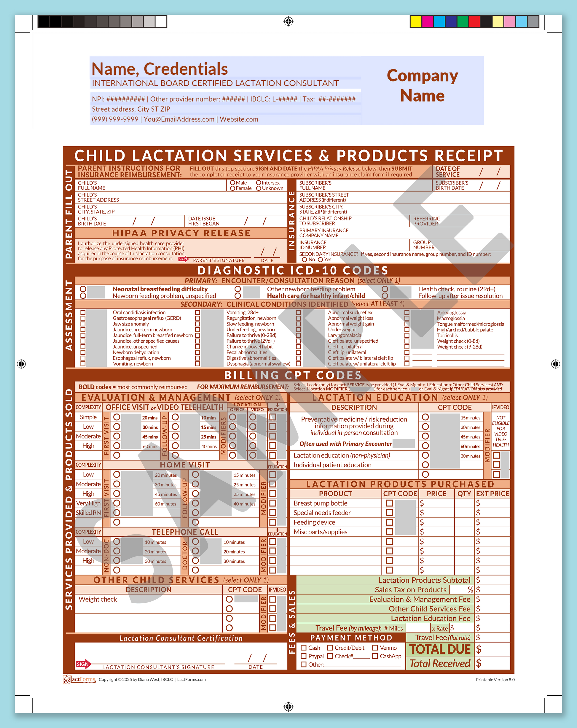 Child Superbill—ProPrintable, HeaderCompany before editing, Orange, V8.0