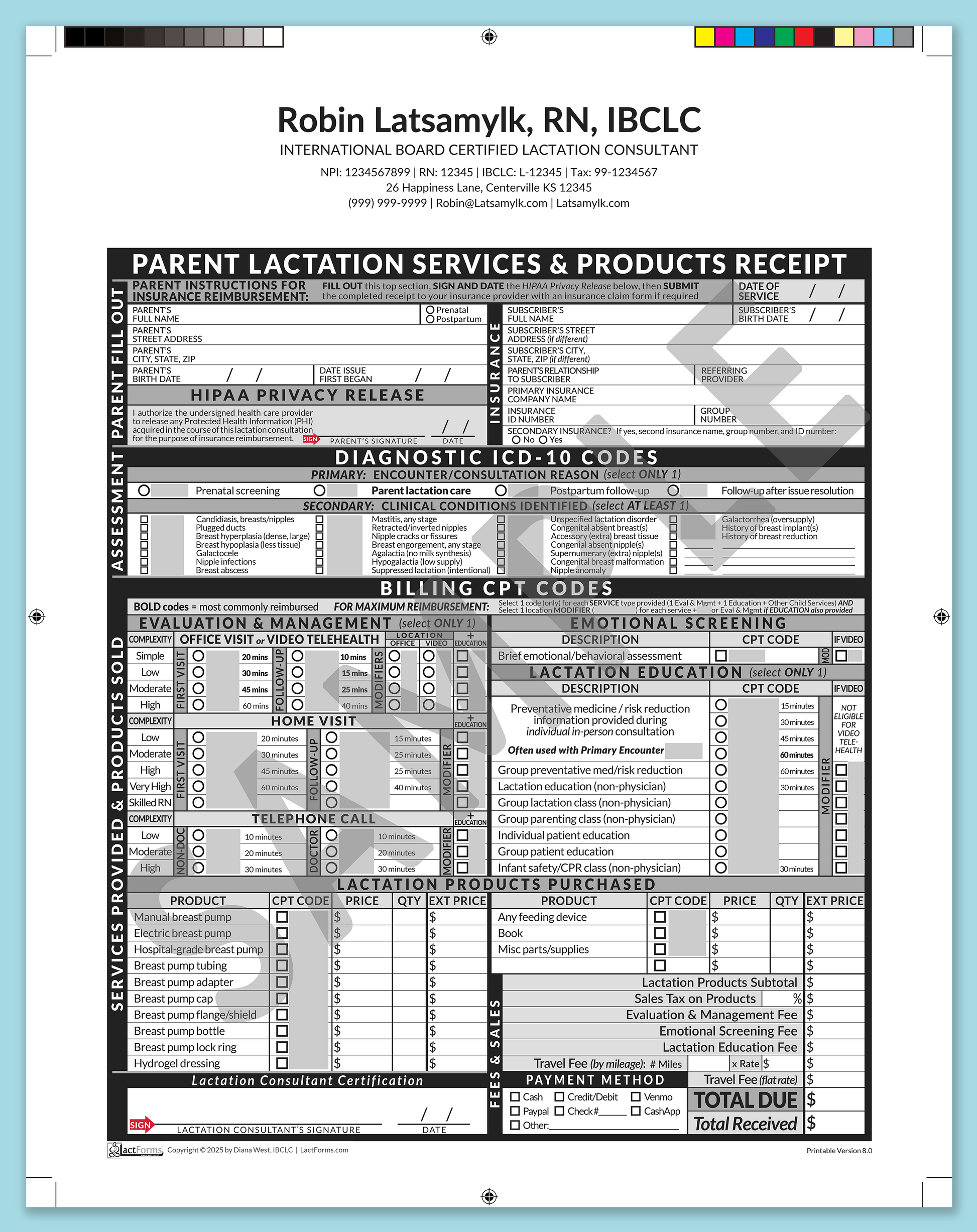 Parent Superbill—ProPrintable, HeaderCenter after editing, Grey, V8.0