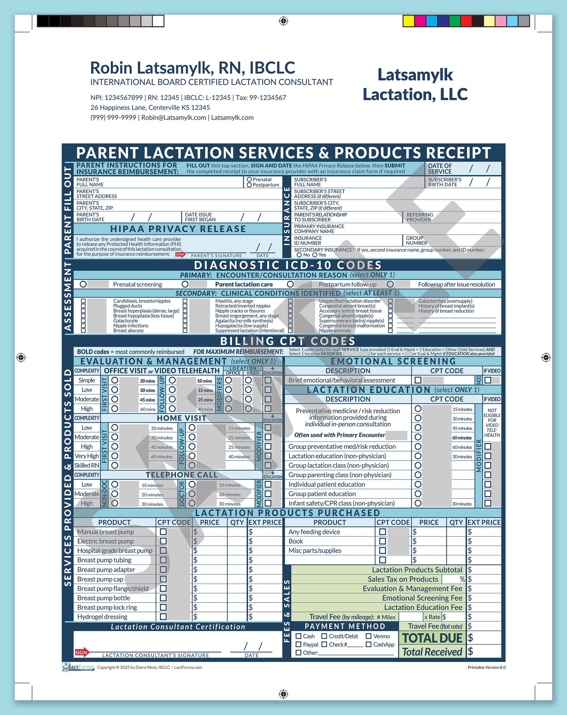 Parent Superbill—ProPrintable, HeaderCompany after editing, Blue, V8.0