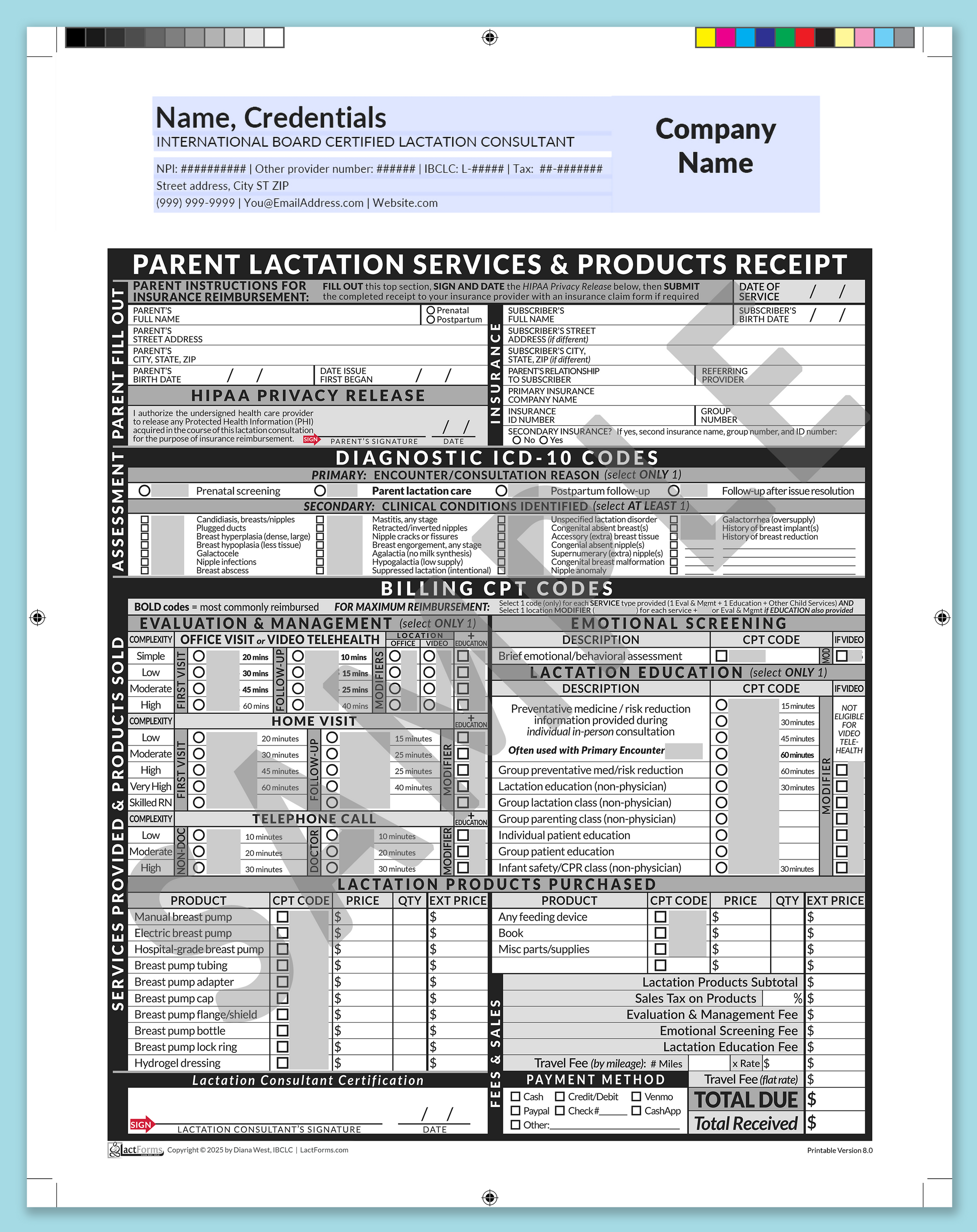 Parent Superbill—ProPrintable, HeaderCompany before editing, Grey, V8.0