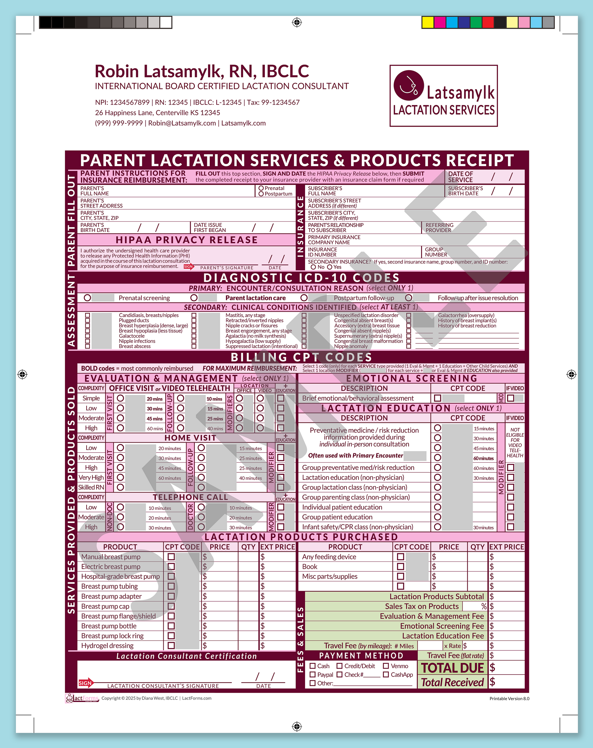 Parent Superbill—ProPrintable, HeaderLogo after editing, Pink, V8.0