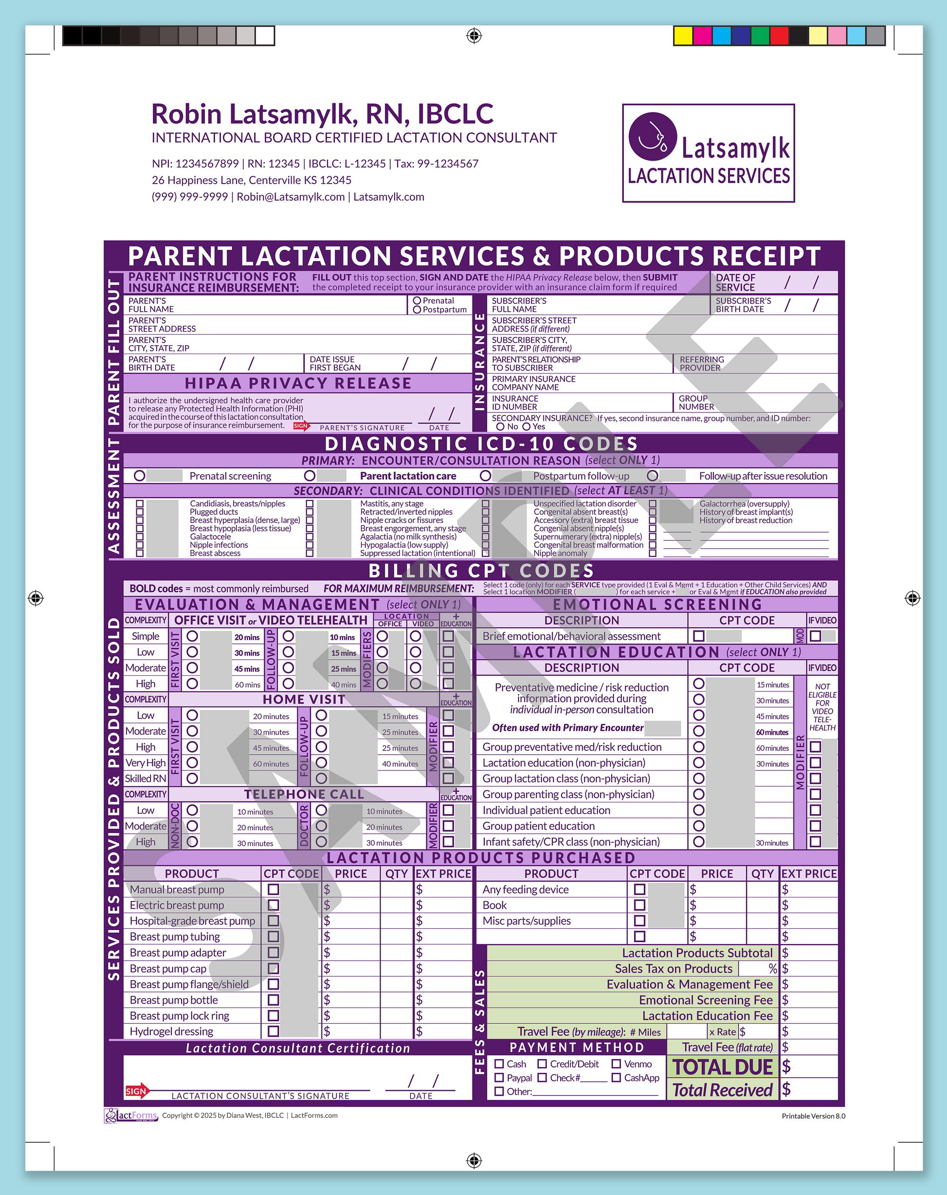 Parent Superbill—ProPrintable, HeaderLogo after editing, Purple, V8.0