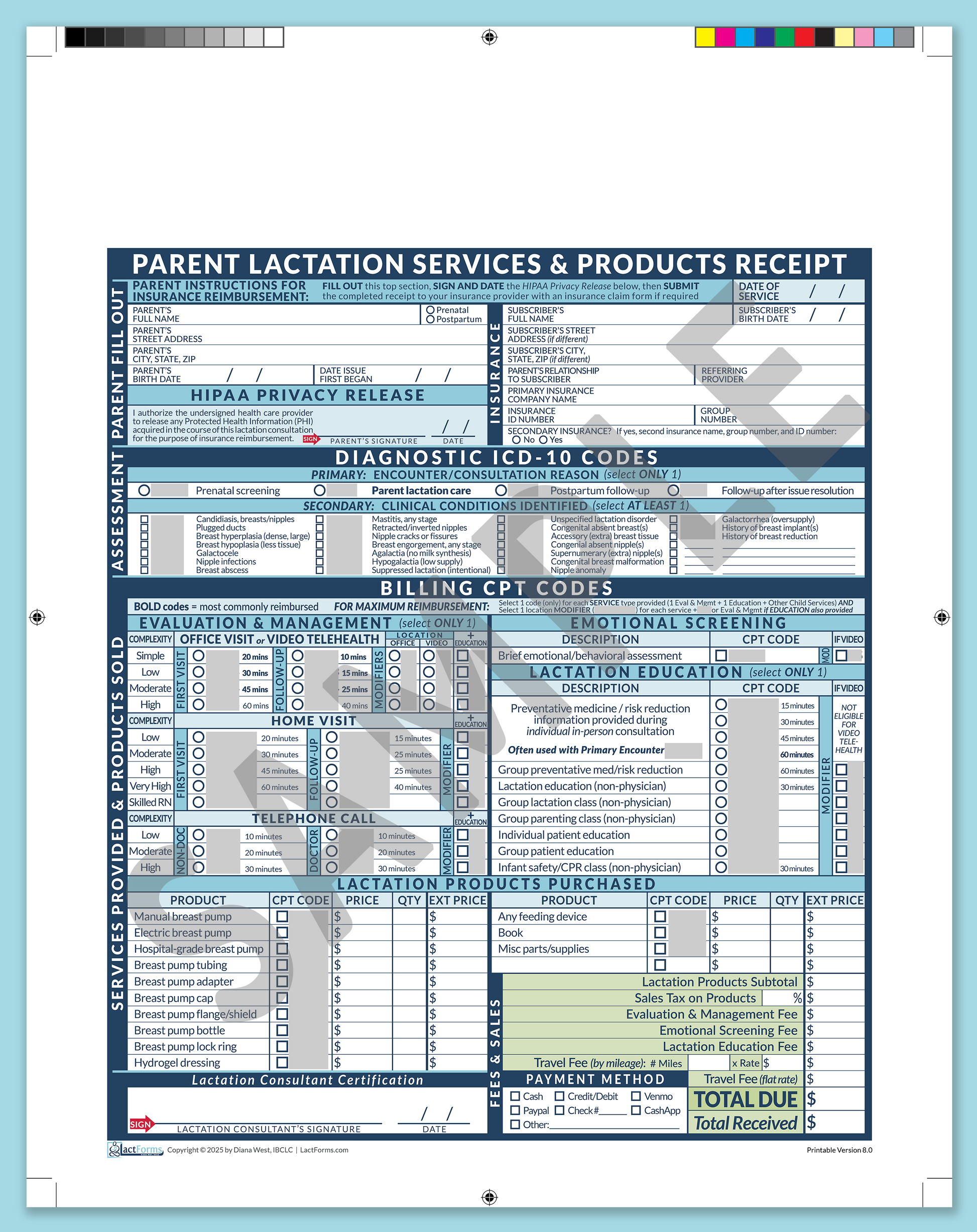 Parent Superbill—ProPrintable, HeaderNone, Blue, V8.0