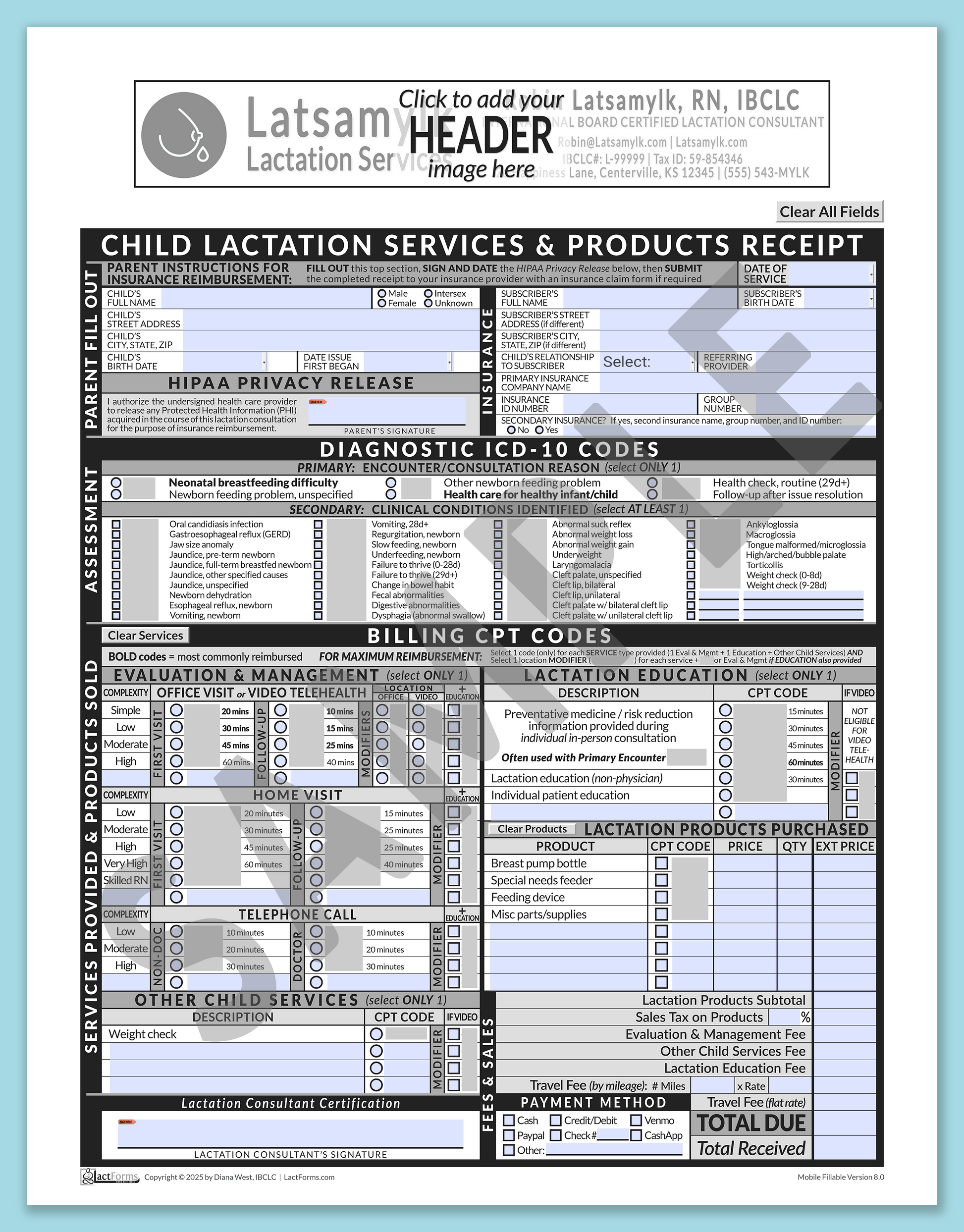 Child Superbill—MobileFillable, HeaderBox before editing, Grey, V8.0