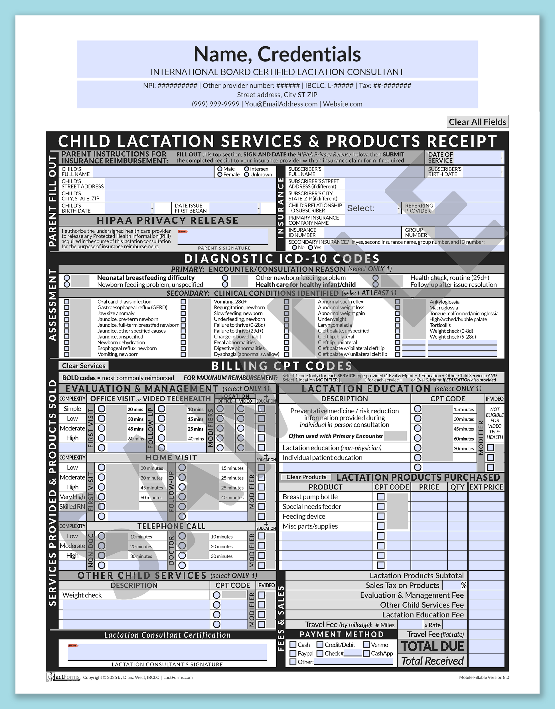Child Superbill—MobileFillable, HeaderCenter before editing, Grey, V8.0