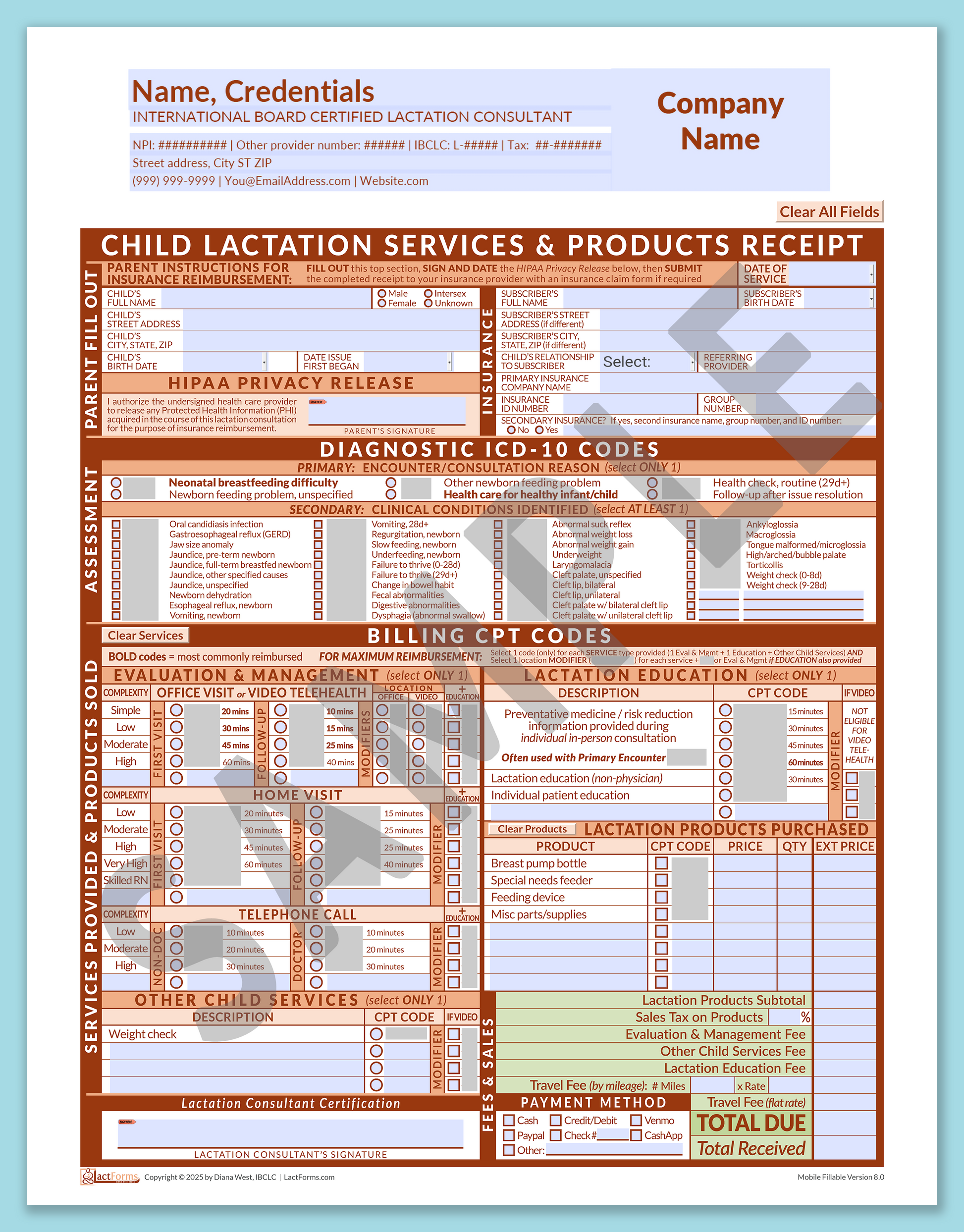 Child Superbill—MobileFillable, HeaderCompany before editing, Orange, V8.0