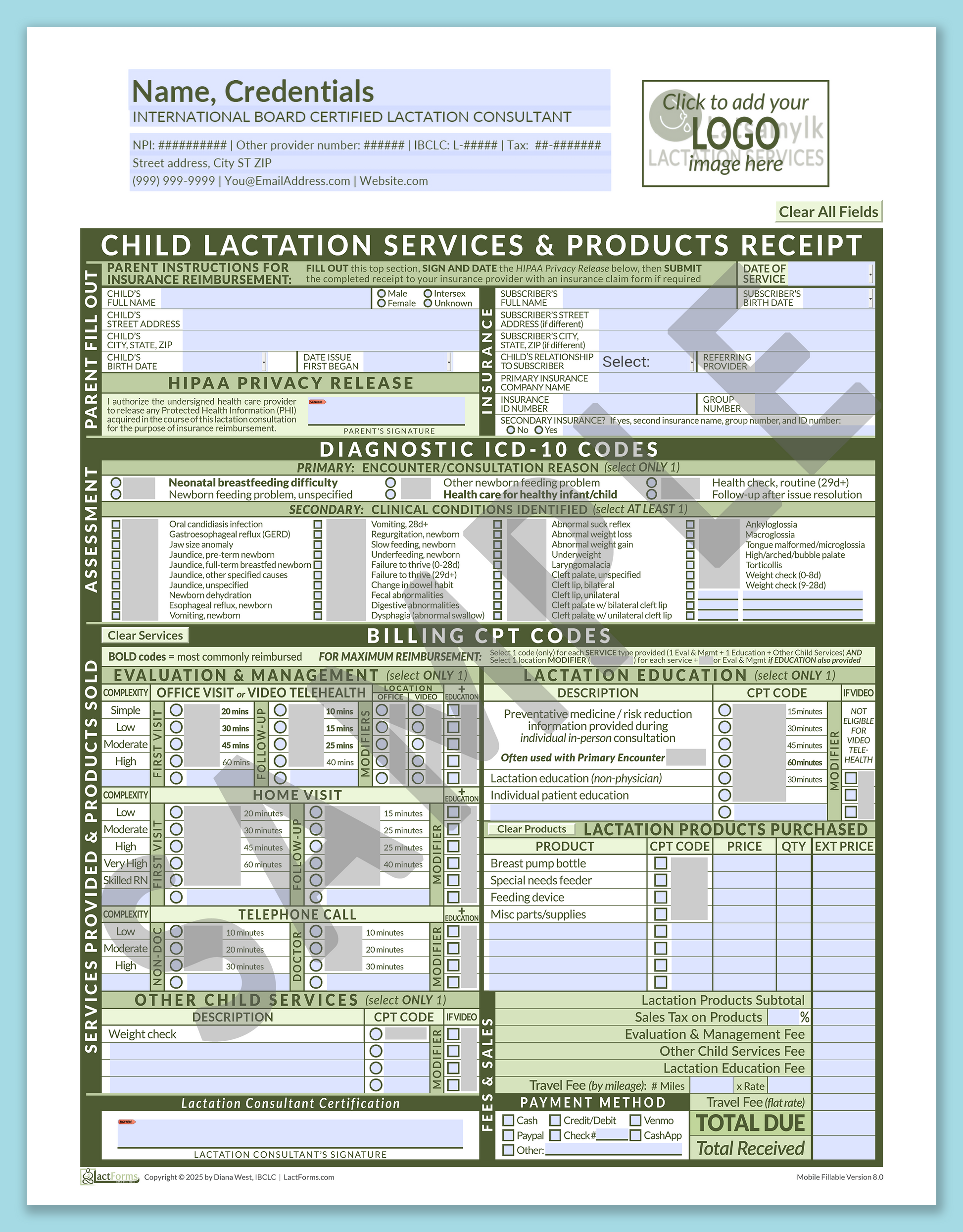 Child Superbill—MobileFillable, HeaderLogo before editing, Green, V8.0