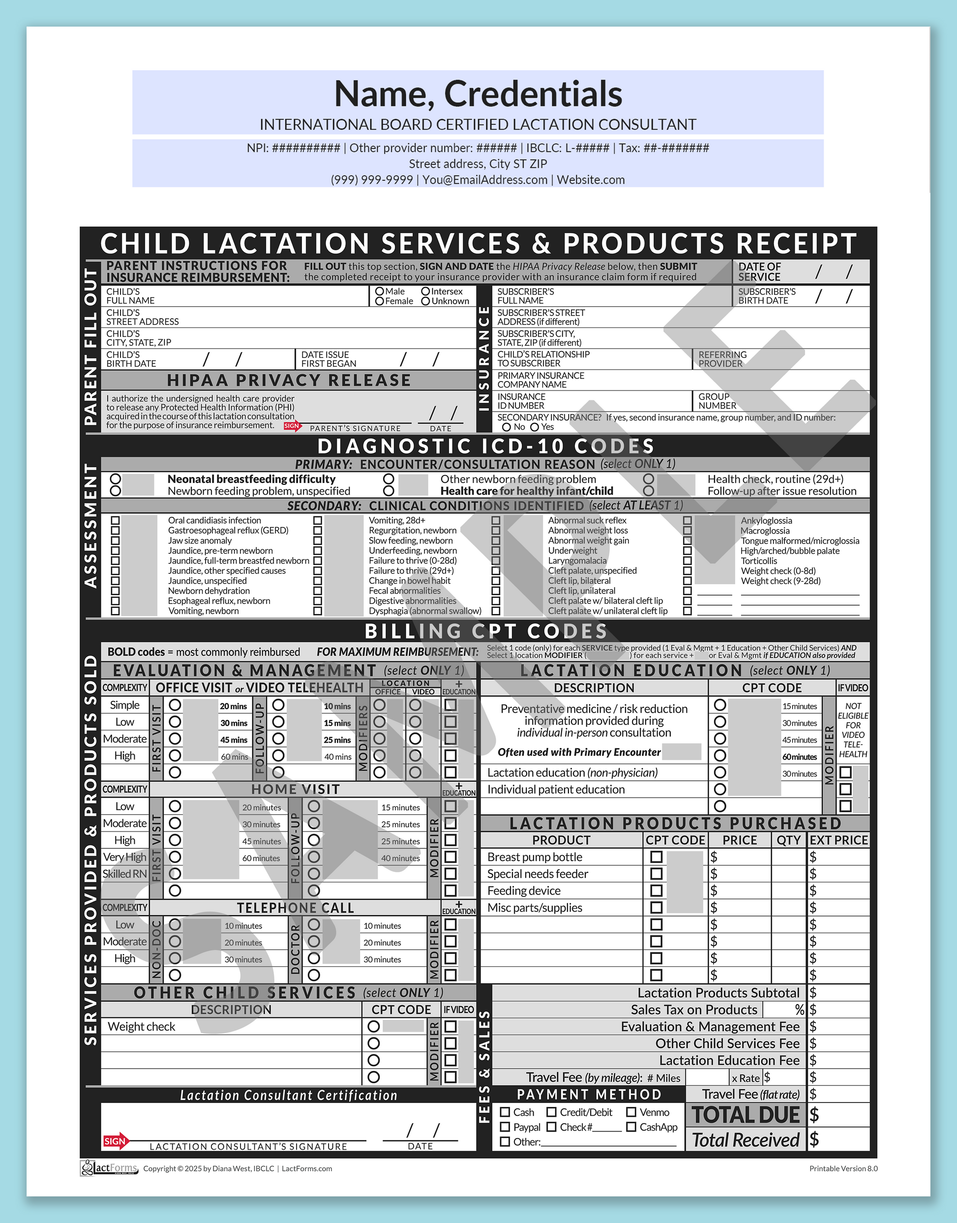 Child Superbill—OfficePrintable, HeaderCenter before editing, Grey, V8.0