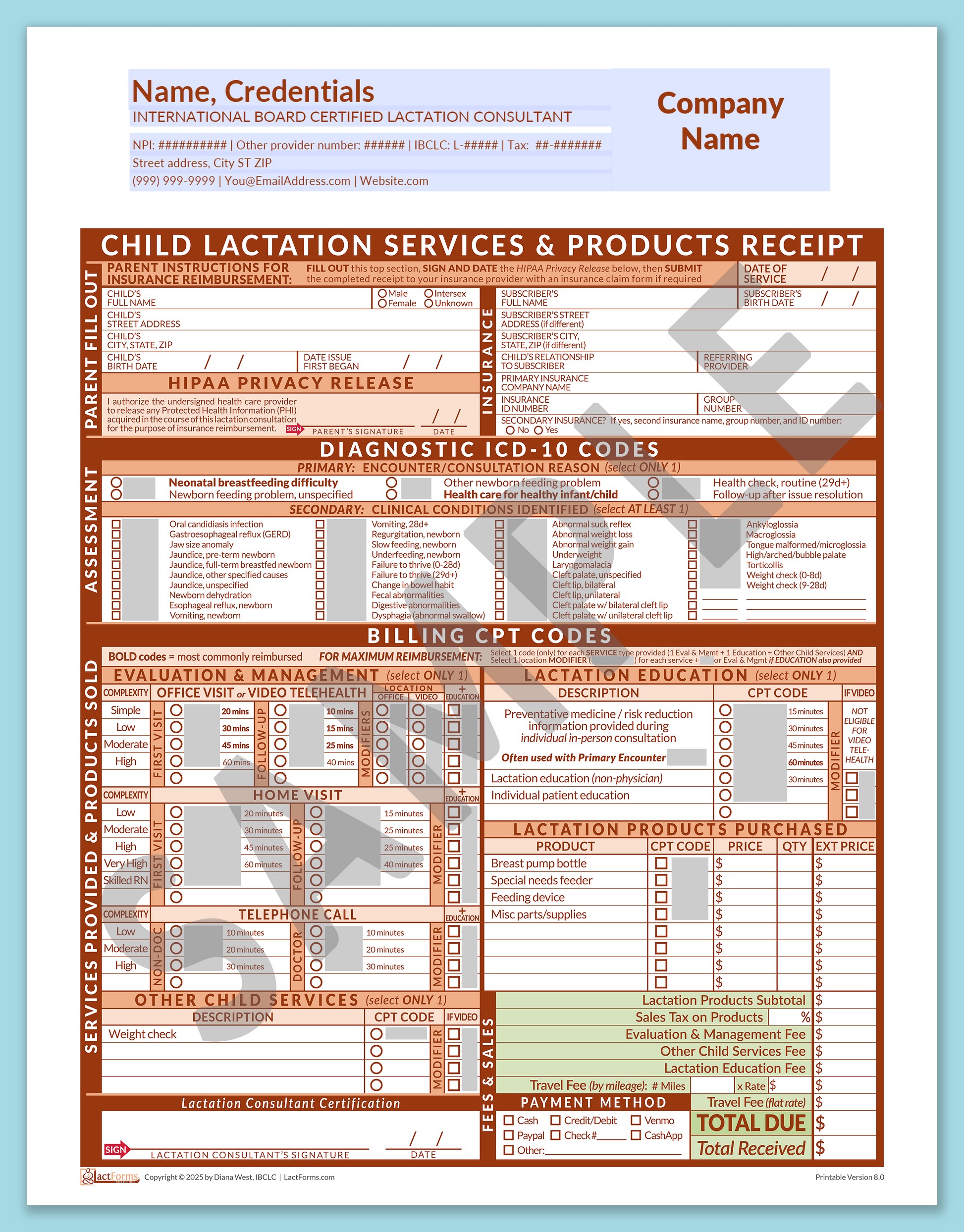 Child Superbill—OfficePrintable, HeaderCompany before editing, Orange, V8.0