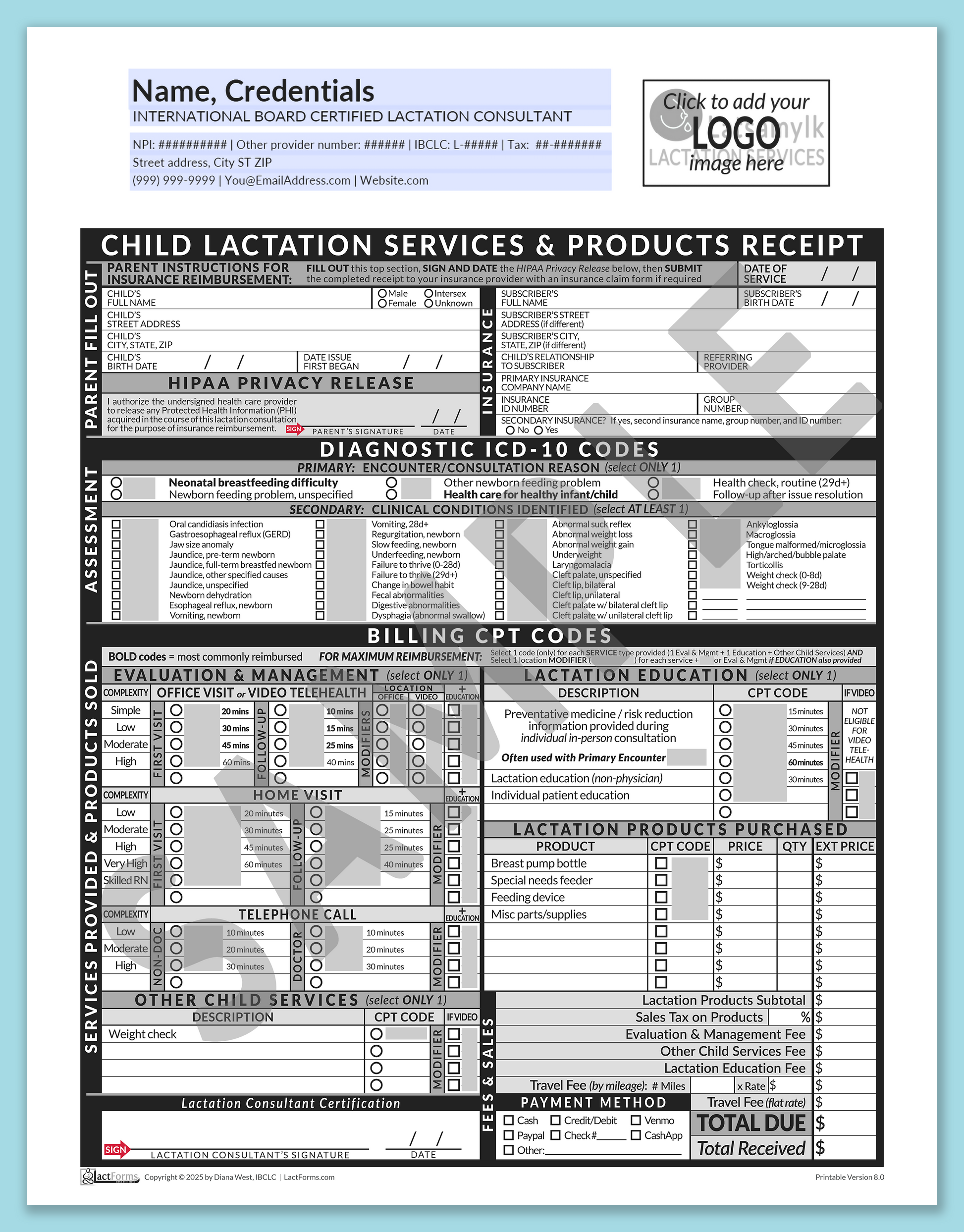 Child Superbill—OfficePrintable, HeaderLogo before editing, Grey, V8.0