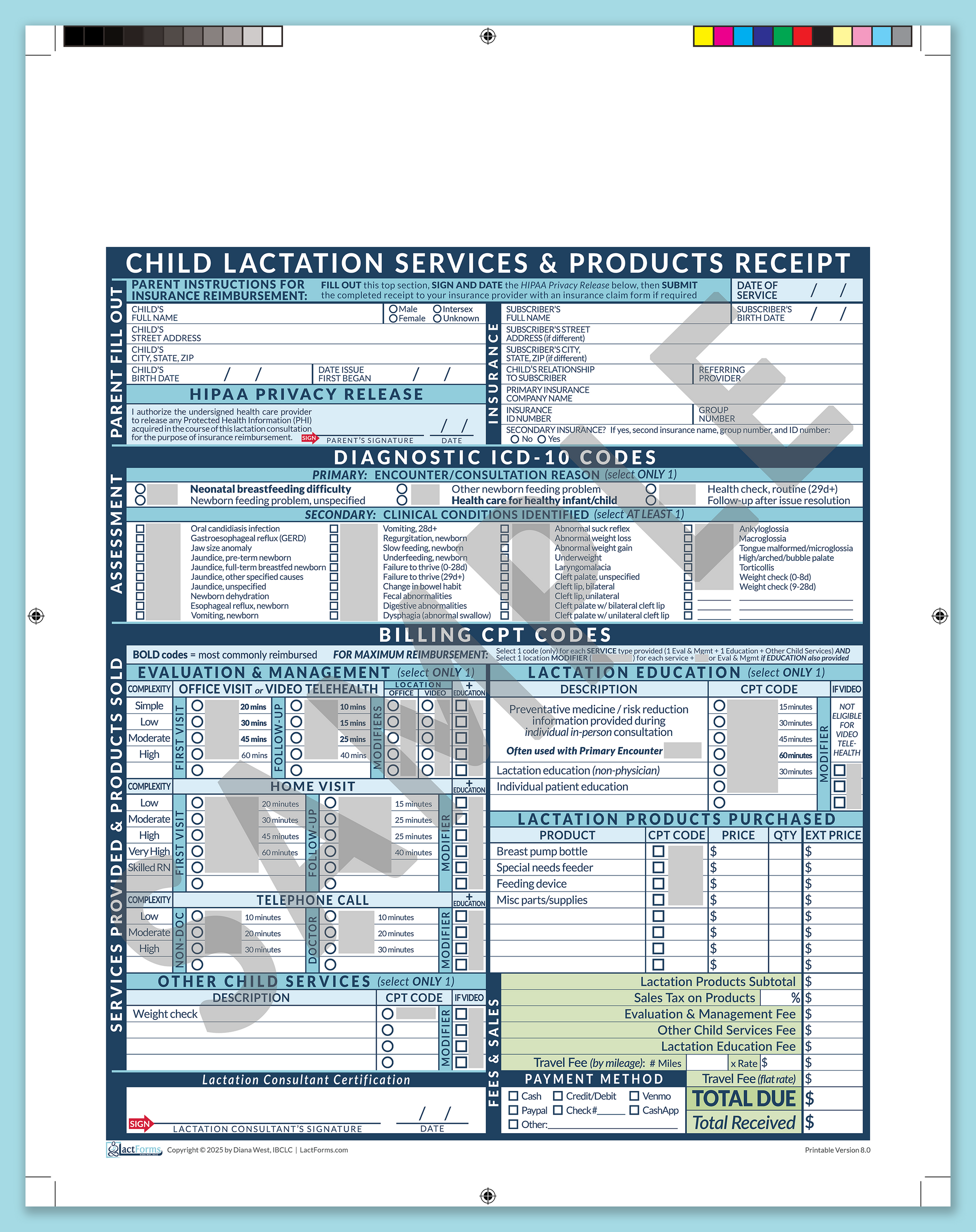 Child Superbill—ProPrintable, HeaderNone, Blue, V8.0