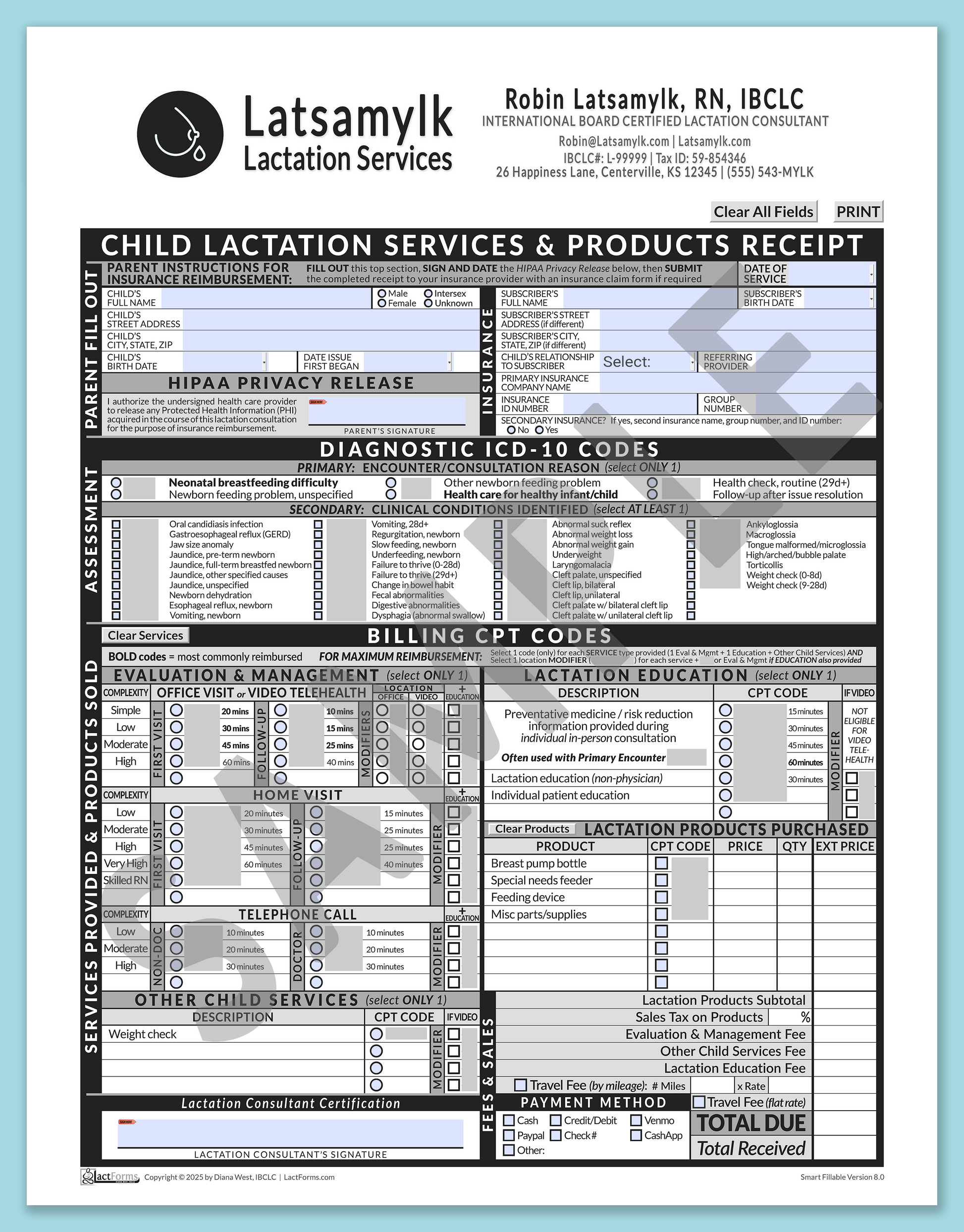 Child Superbill—SmartFillable, HeaderBox after editing, Grey, V8.0