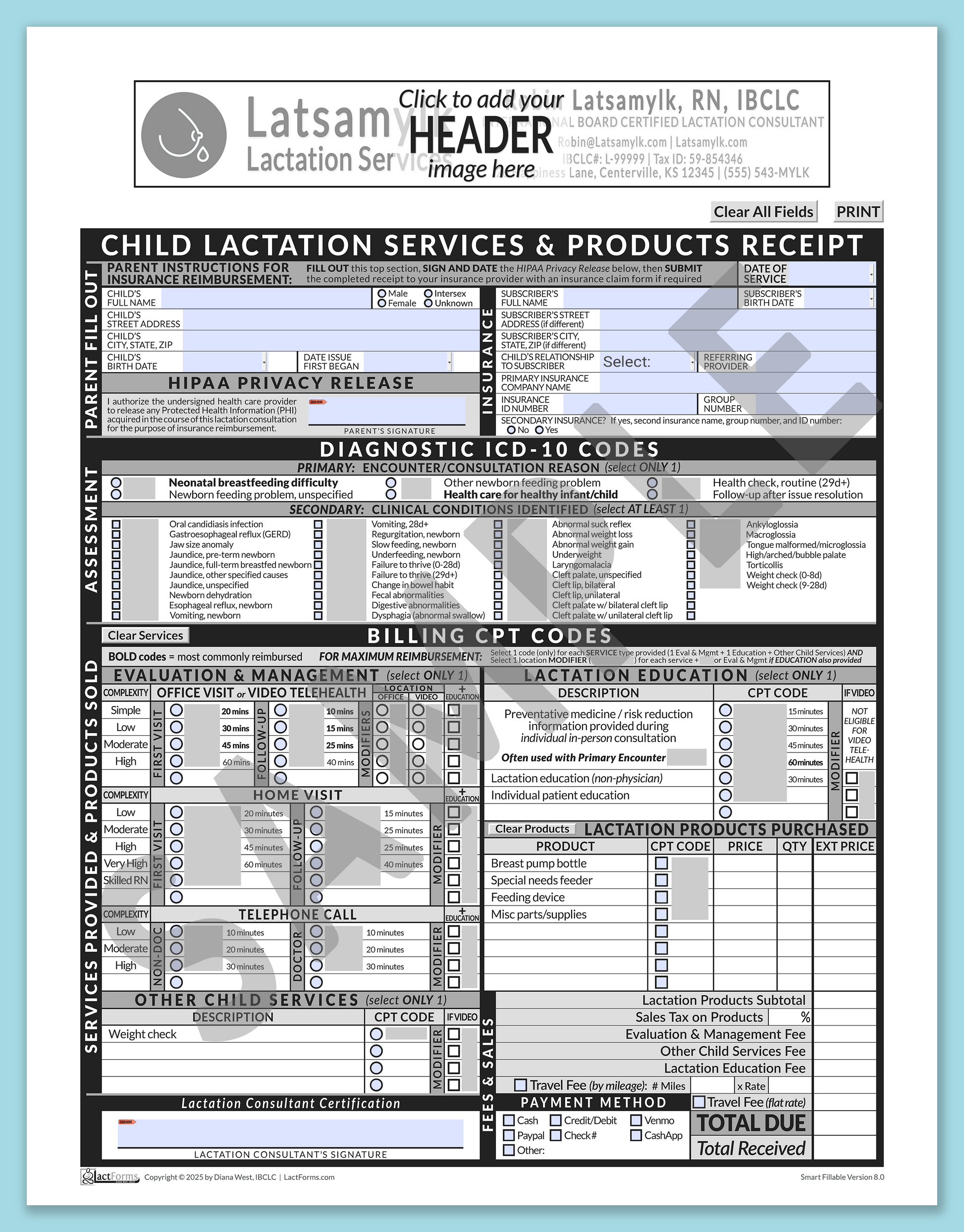 Child Superbill—SmartFillable, HeaderBox before editing, Grey, V8.0