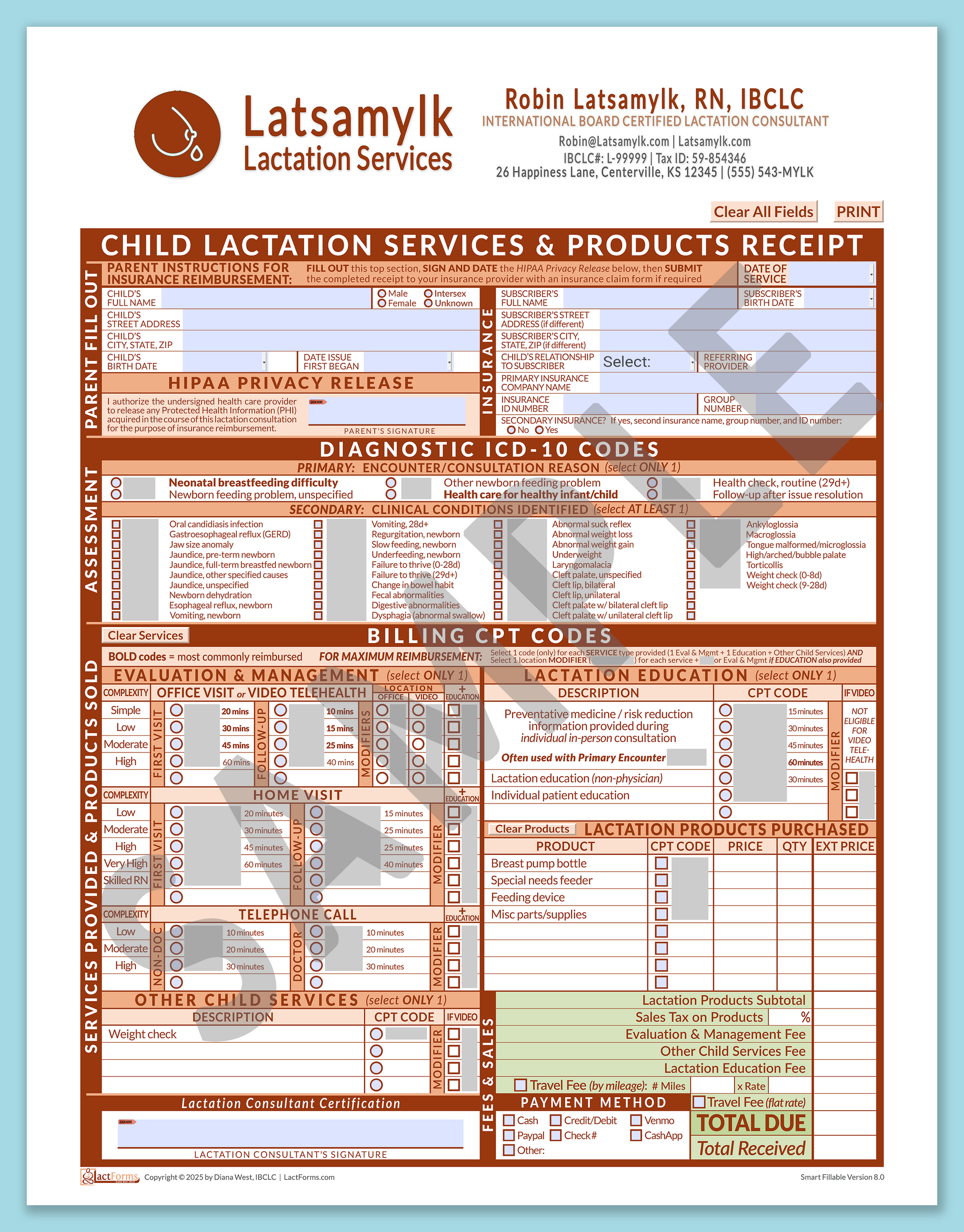 Child Superbill—SmartFillable, HeaderBox after editing, Orange, V8.0